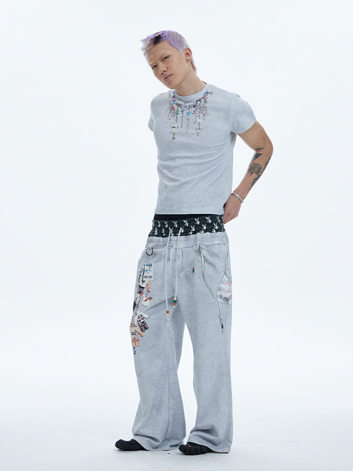 Beaded Charm Necklace Print Tee