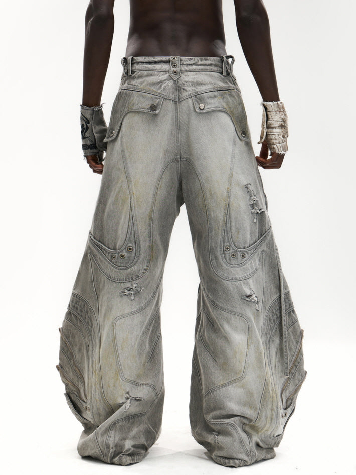 Cyber Carved Sculptural Wide Jeans
