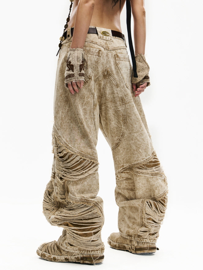 Desert Torn 3D Cutout Wide Jeans