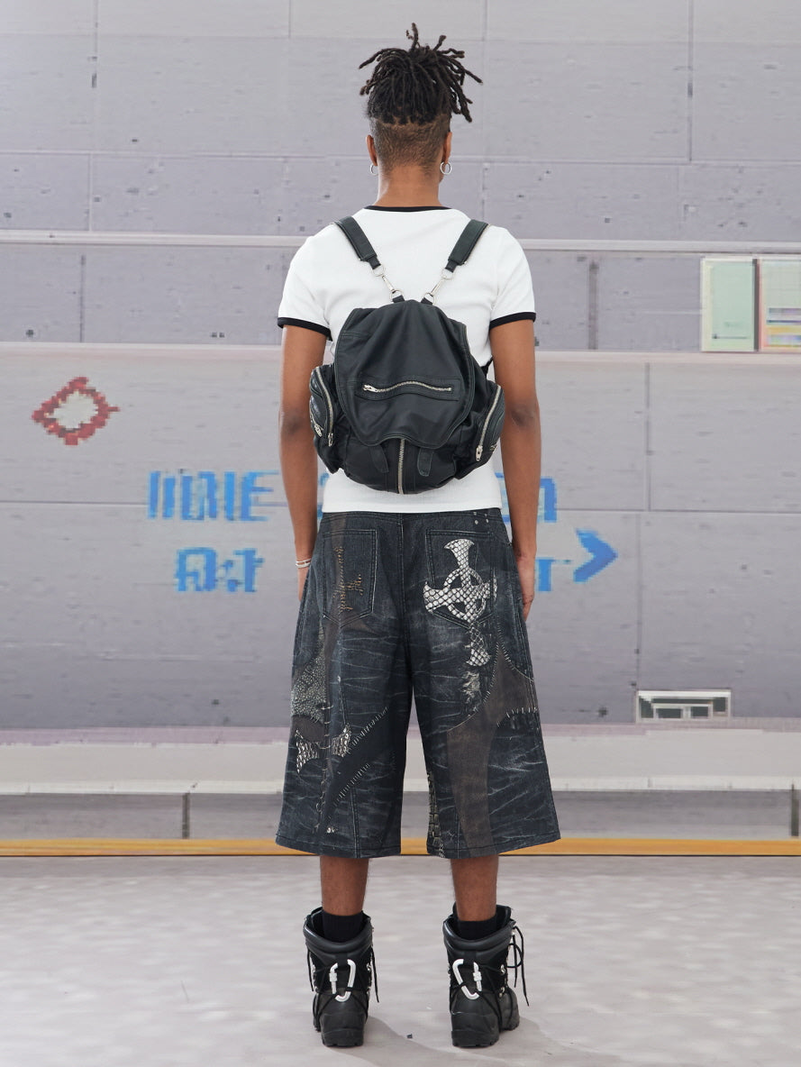 Reptile Patchwork Denim Shorts