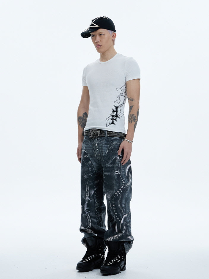 Spine Tribal Graphic Ribbed Tee
