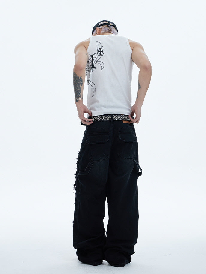 Tribal Spine Graphic Ribbed Tank Top　　