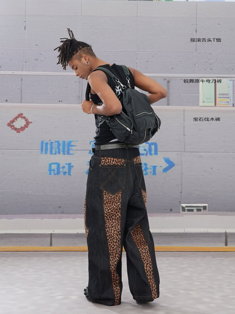 Leopard Flame Wide-Leg Denim
