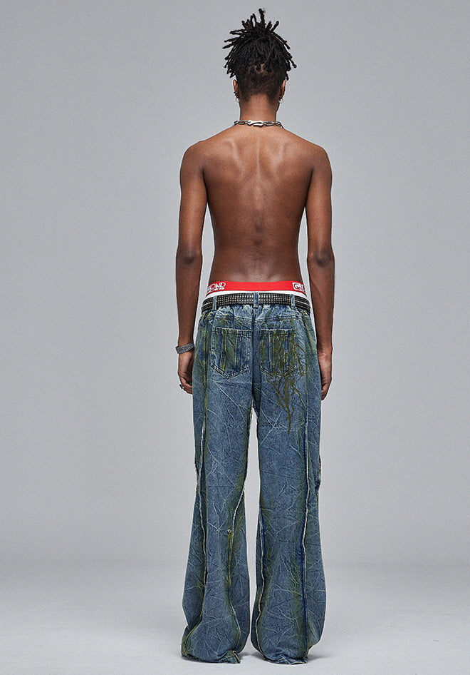 Abstract Splatter Washed Wide Denim Pants