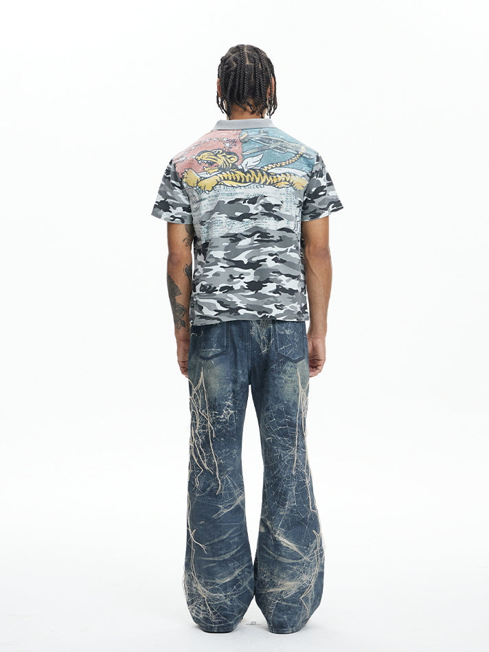 Tiger Back Graphic Camo Polo Shirt