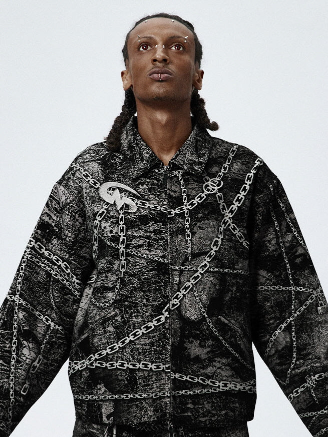 Gothic Chain Graphic Zip-Up Jacket