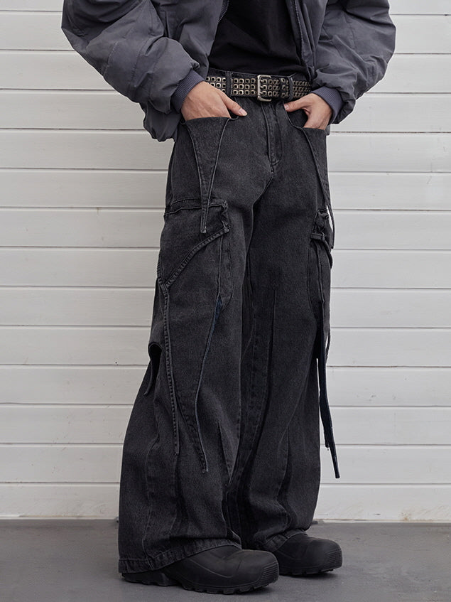 Shadow Stitch Wide-Leg Cargo Denim