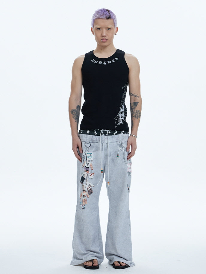 Tribal Spine Graphic Ribbed Tank Top　　