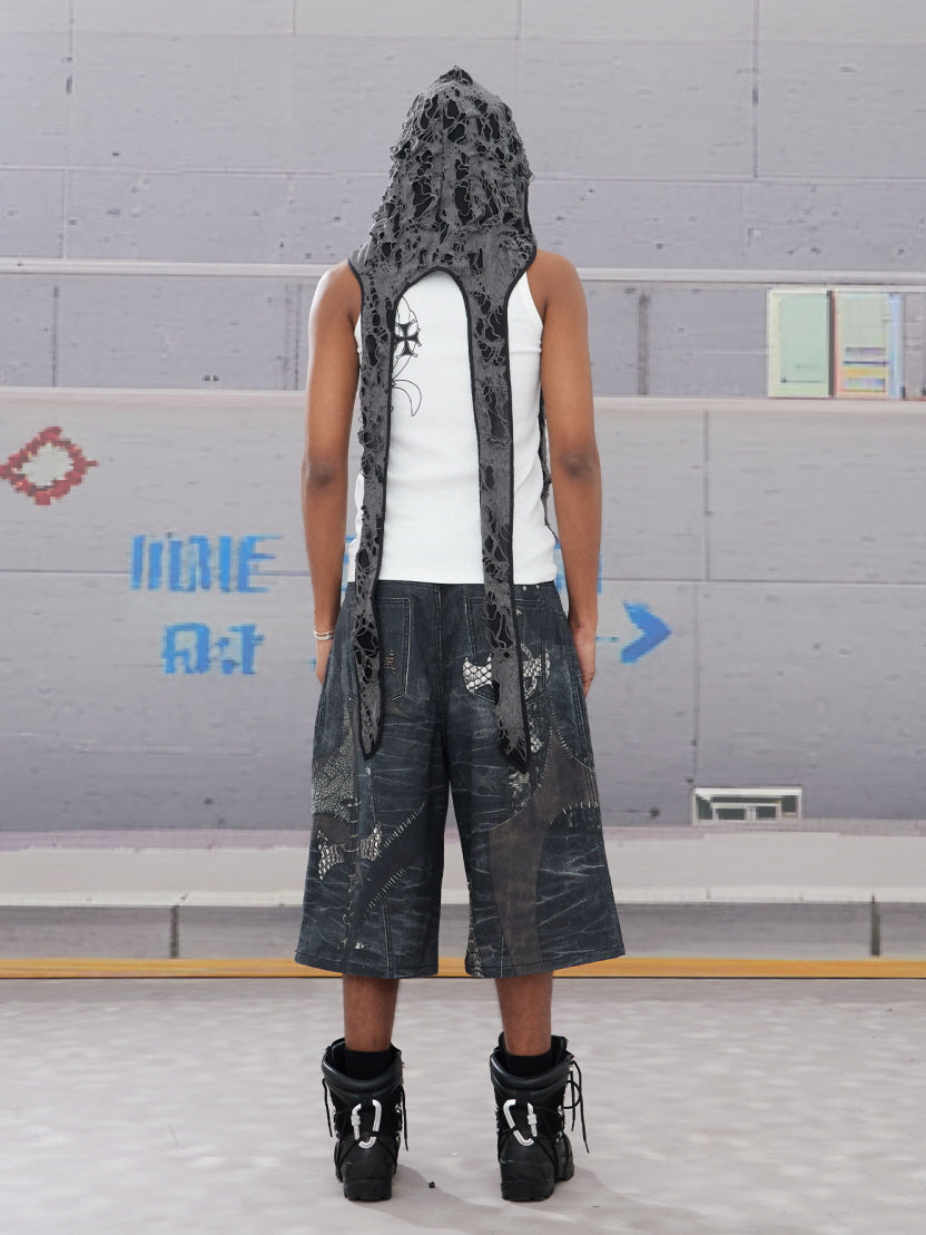 Reptile Patchwork Denim Shorts