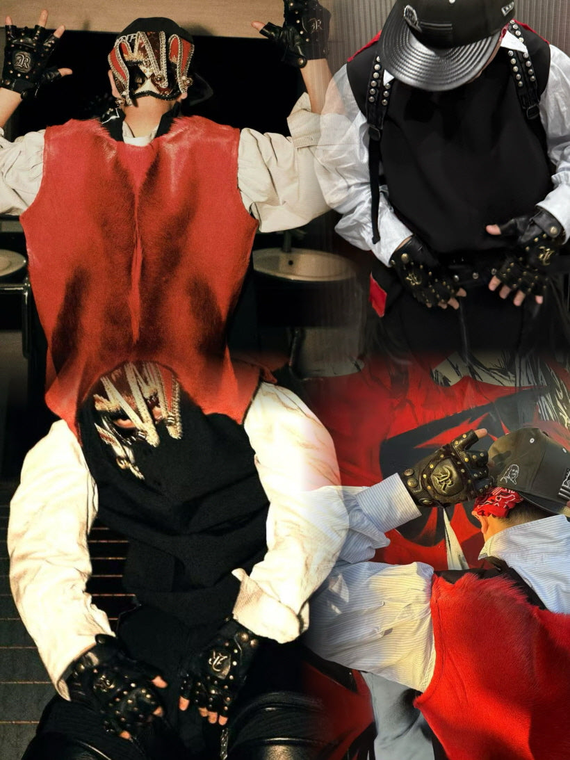 R-Studded Leather Fingerless Gloves