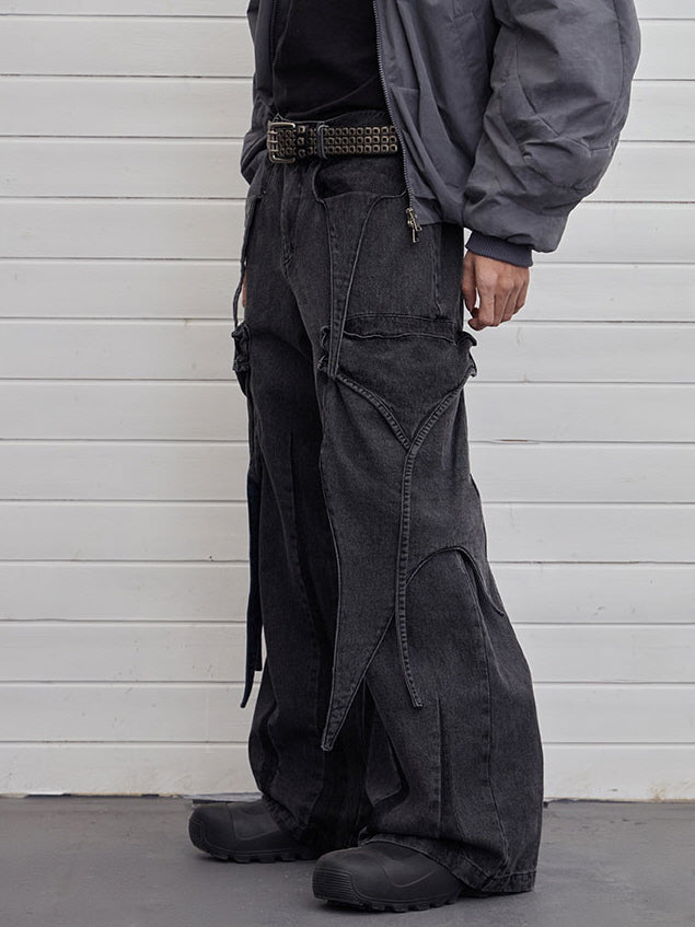 Shadow Stitch Wide-Leg Cargo Denim