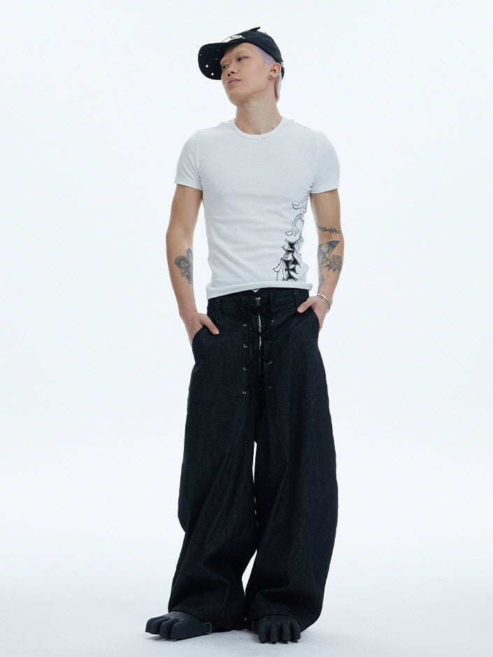 Spine Tribal Graphic Ribbed Tee