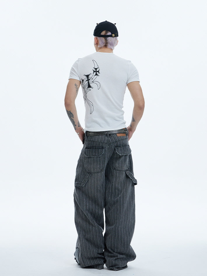 Rework Style Pinstripe Patch Wide Pants