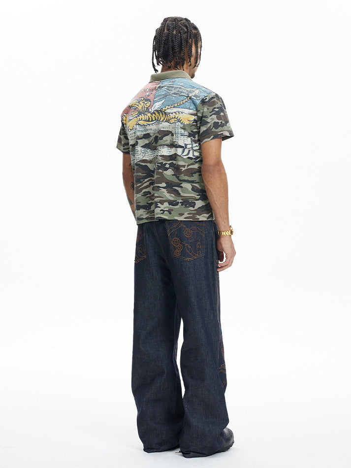 Tiger Back Graphic Camo Polo Shirt