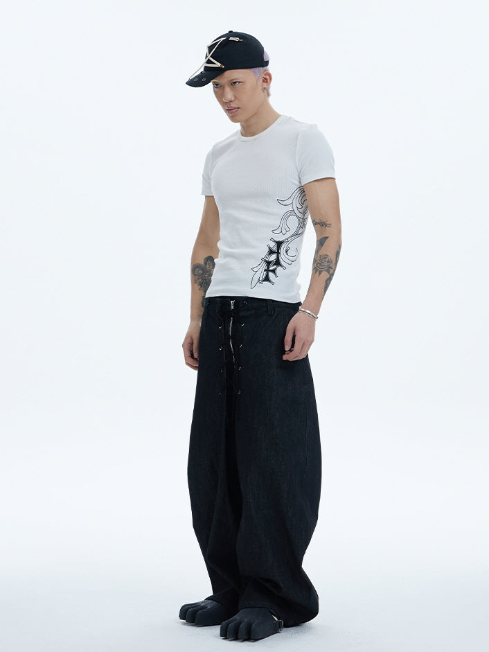 Spine Tribal Graphic Ribbed Tee