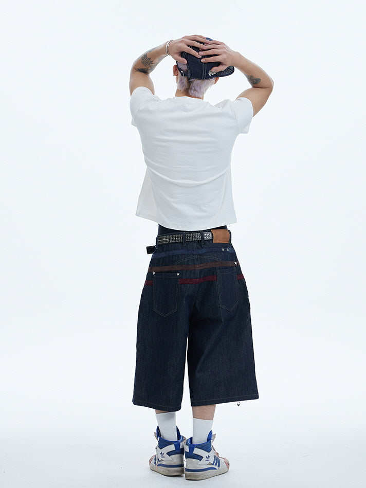 Star Panel Wide-Leg Denim Short Pants