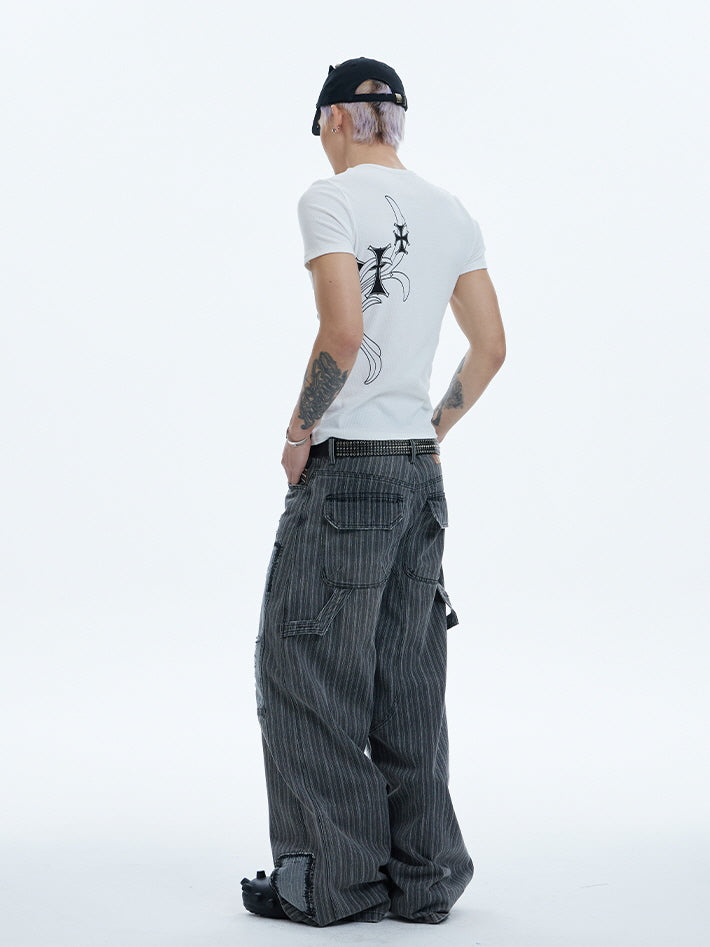 Rework Style Pinstripe Patch Wide Pants