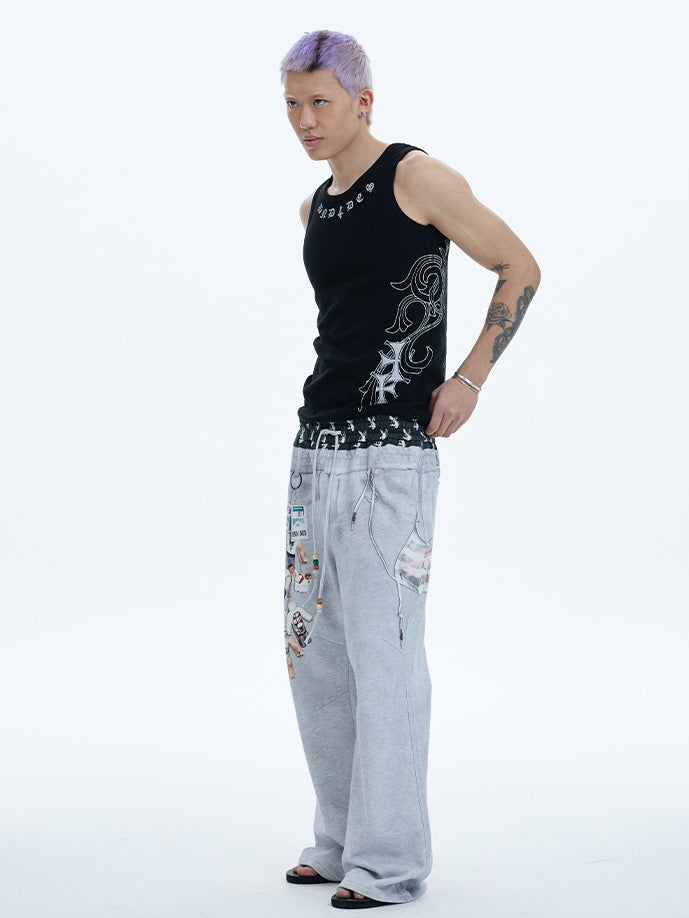 Tribal Spine Graphic Ribbed Tank Top　　