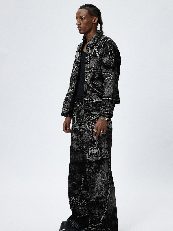 Gothic Chain Graphic Zip-Up Jacket