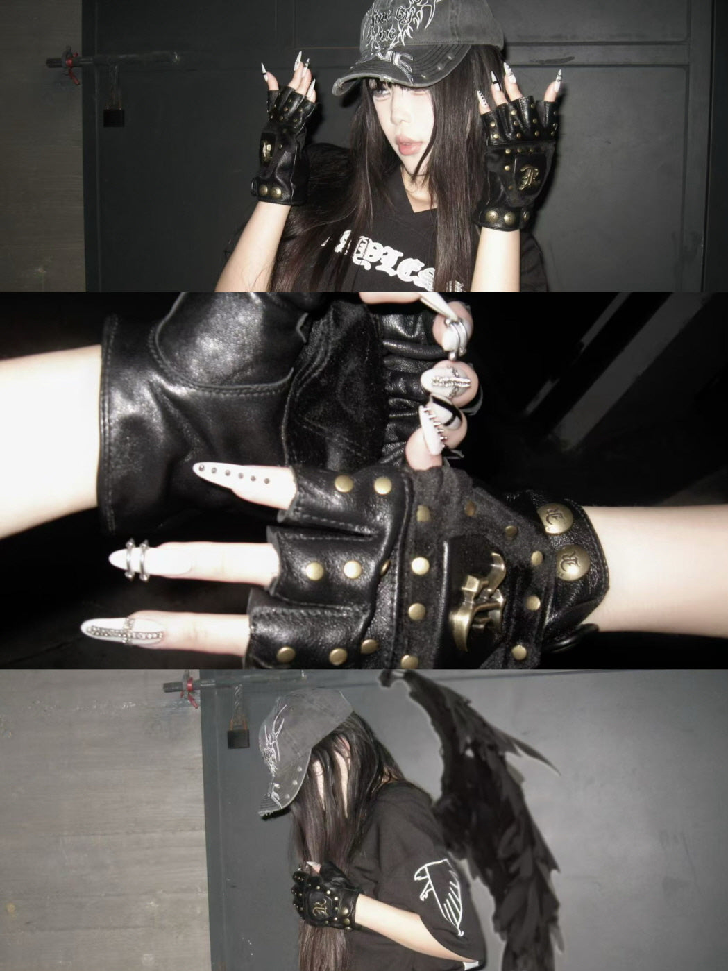 R-Studded Leather Fingerless Gloves
