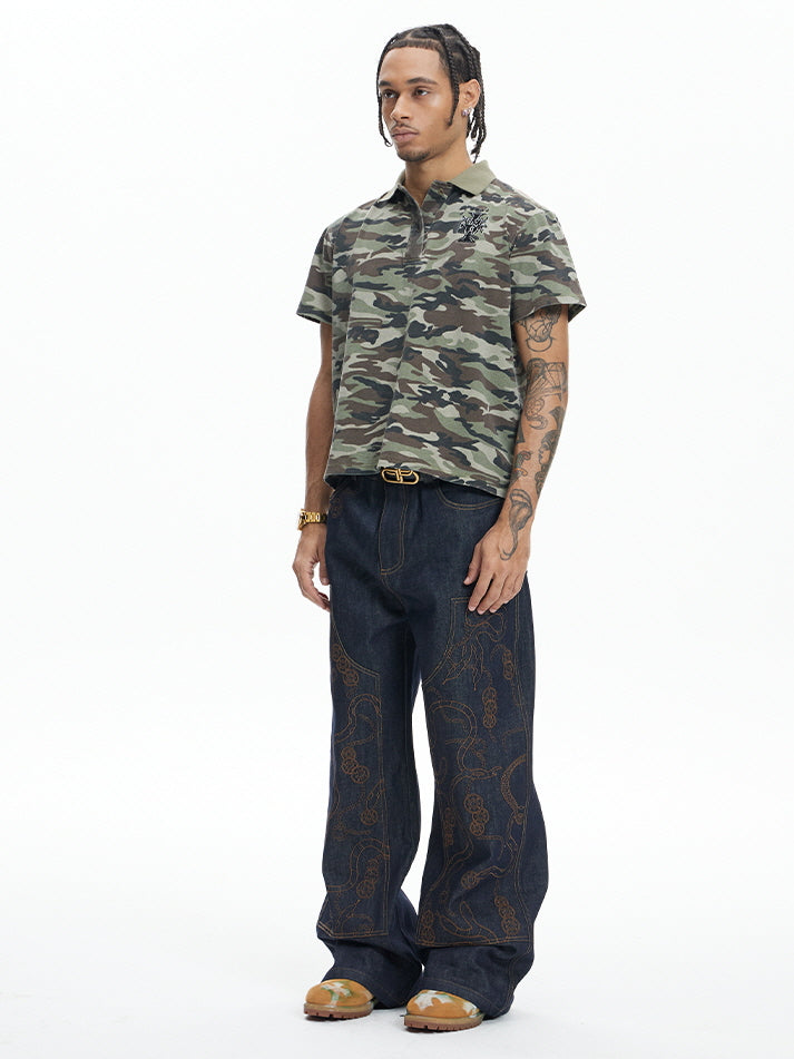 Tiger Back Graphic Camo Polo Shirt