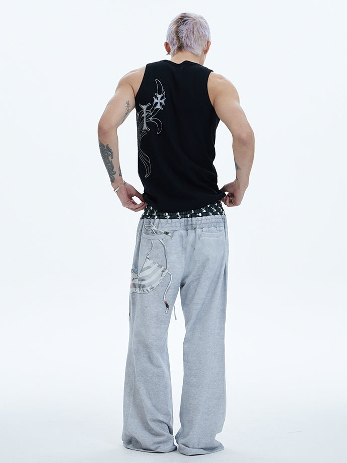 Tribal Spine Graphic Ribbed Tank Top　　