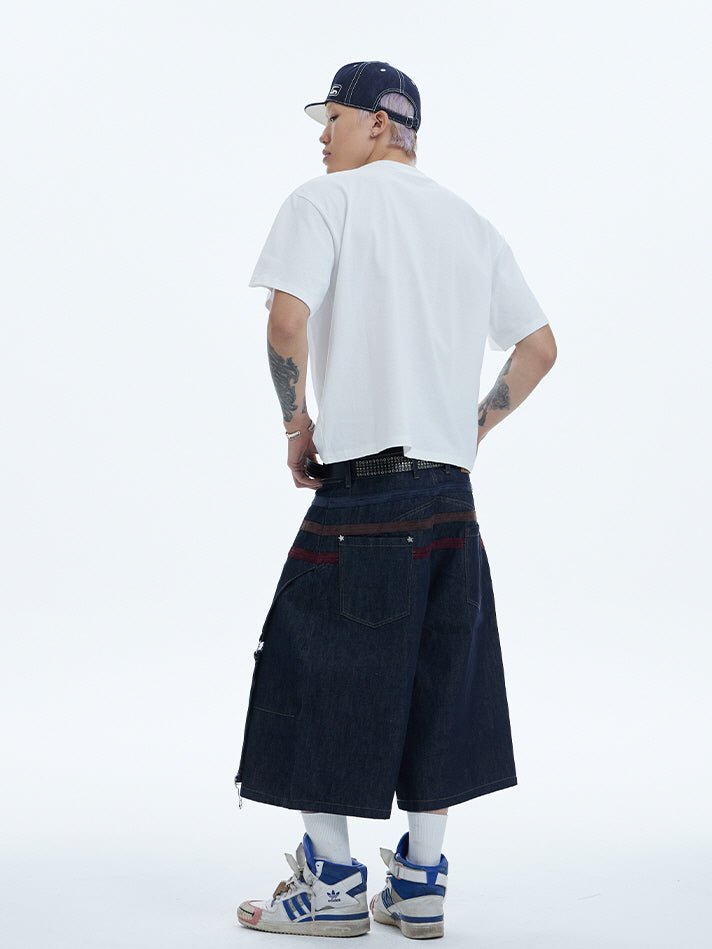 Star Panel Wide-Leg Denim Short Pants