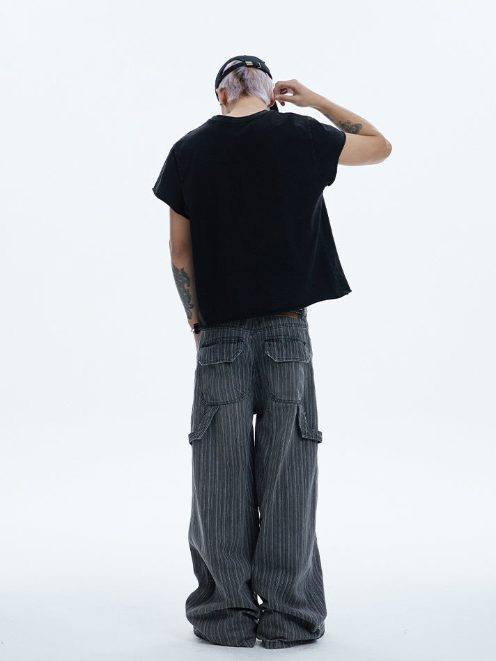Rework Style Pinstripe Patch Wide Pants