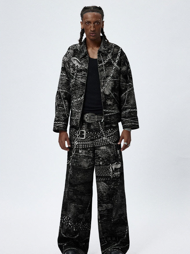 Gothic Chain Graphic Zip-Up Jacket