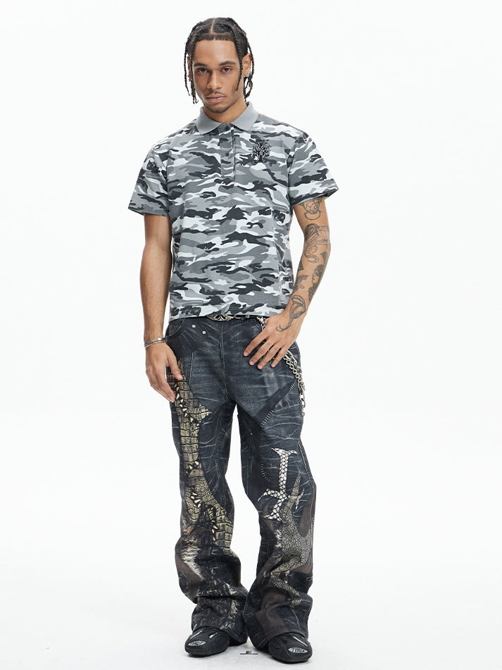 Tiger Back Graphic Camo Polo Shirt
