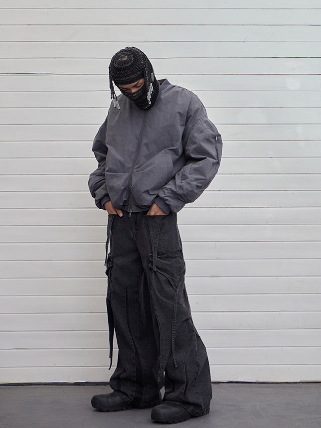 Shadow Stitch Wide-Leg Cargo Denim