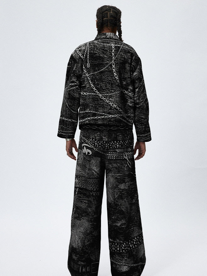 Gothic Chain Graphic Zip-Up Jacket