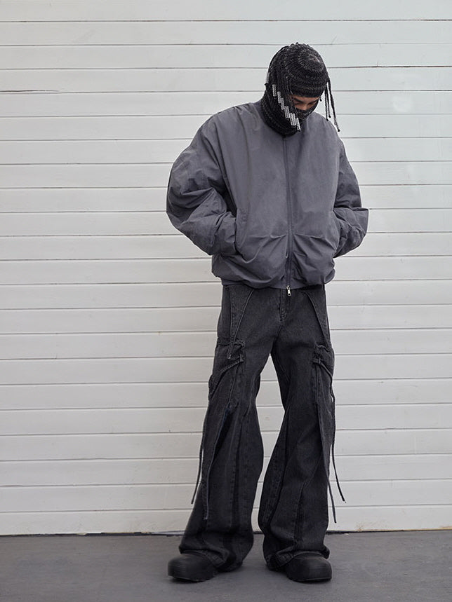 Shadow Stitch Wide-Leg Cargo Denim