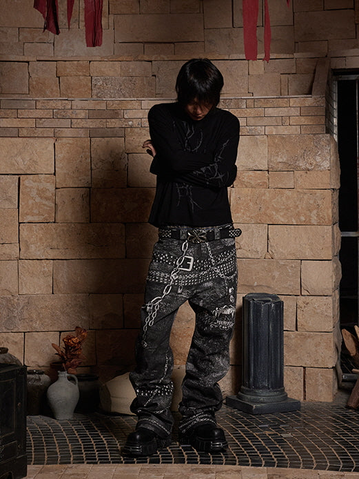 Vampire Chain Printed Wide Denim