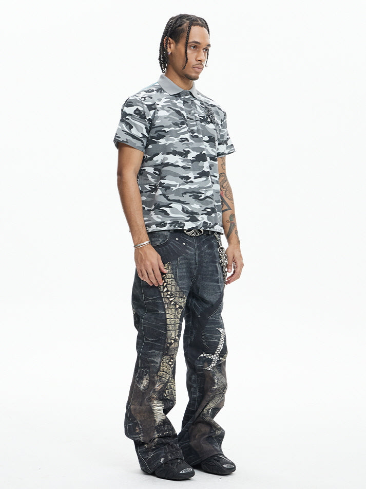 Tiger Back Graphic Camo Polo Shirt