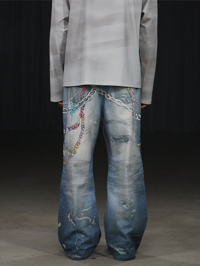 Charm Chain Graphic Wide Jeans