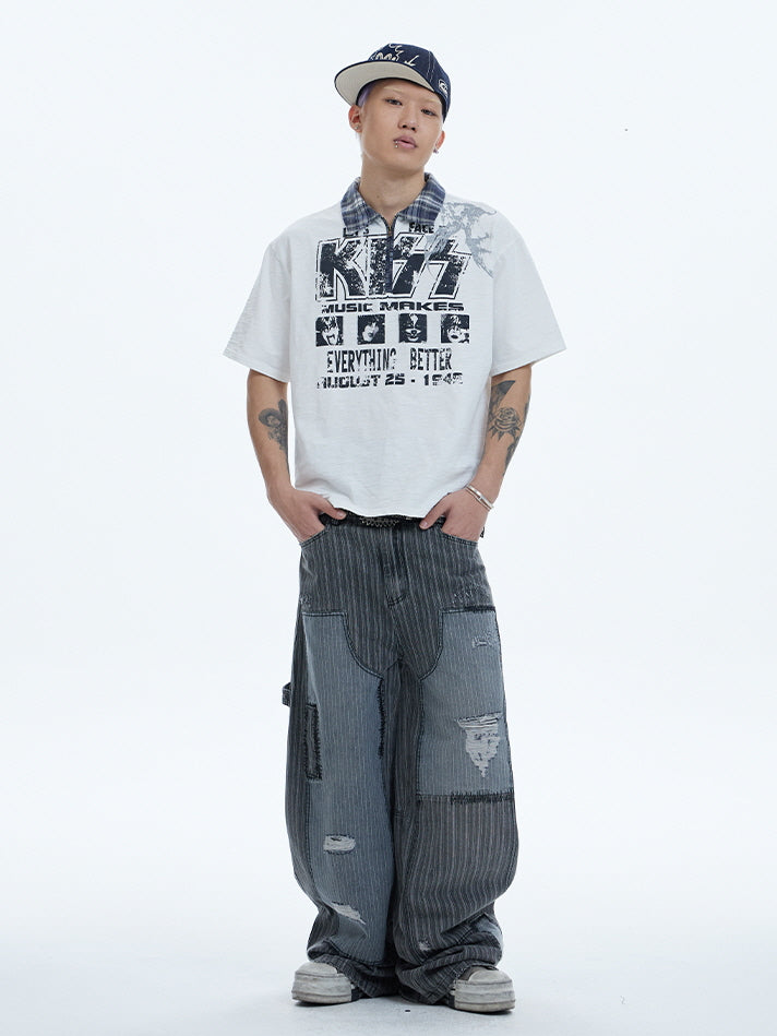Rework Style Pinstripe Patch Wide Pants