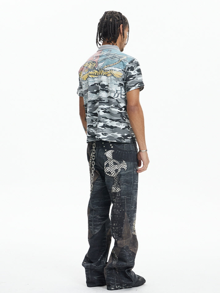 Tiger Back Graphic Camo Polo Shirt