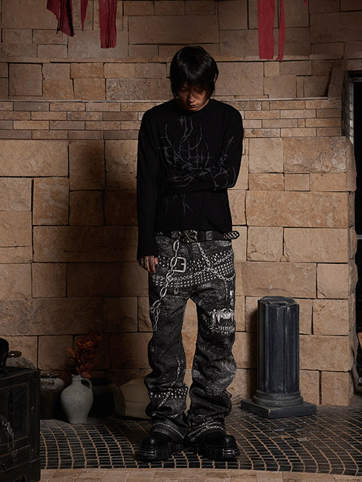 Vampire Chain Printed Wide Denim
