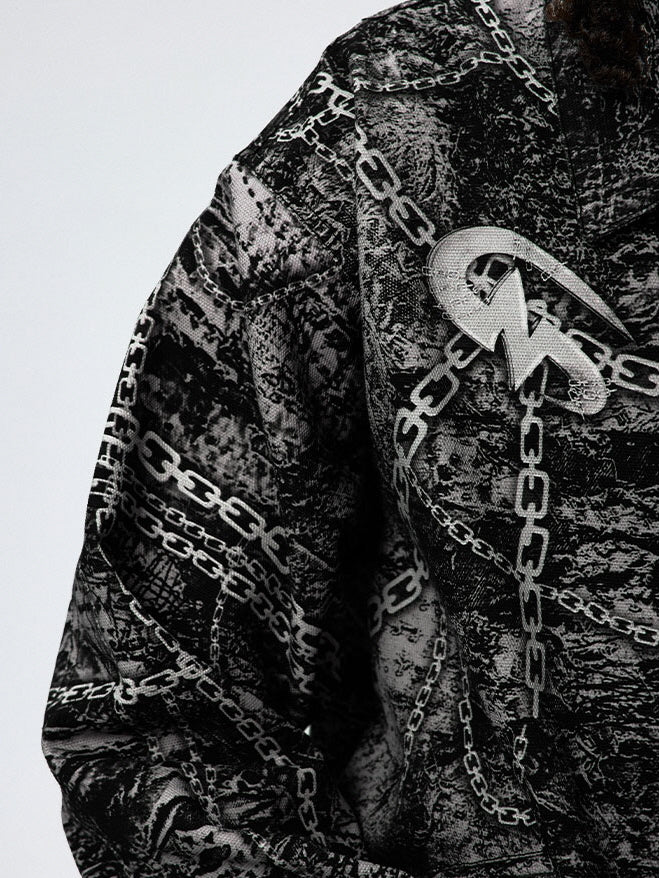 Gothic Chain Graphic Zip-Up Jacket