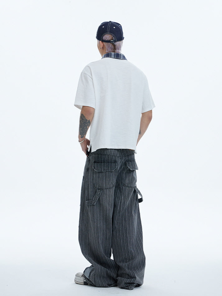 Rework Style Pinstripe Patch Wide Pants