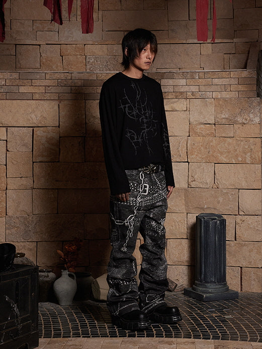 Vampire Chain Printed Wide Denim