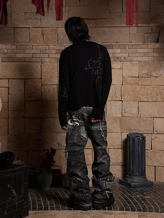 Vampire Chain Printed Wide Denim