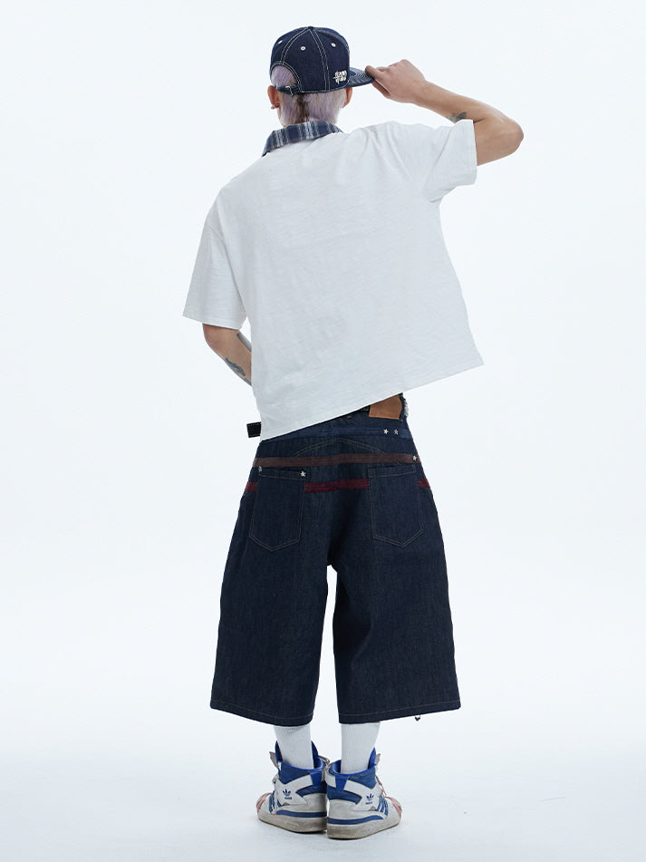 Star Panel Wide-Leg Denim Short Pants