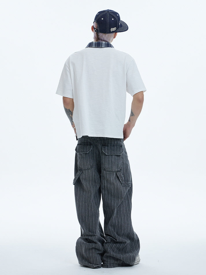 Rework Style Pinstripe Patch Wide Pants