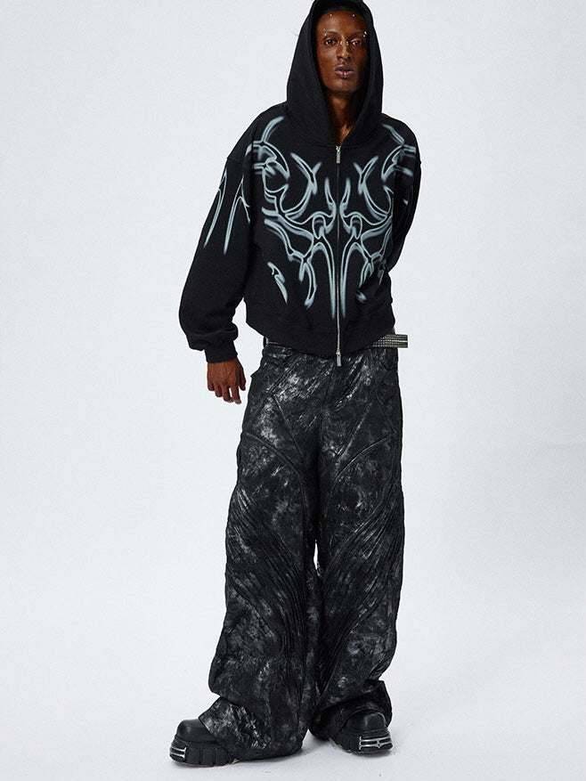 Cracked Texture Wide Pants