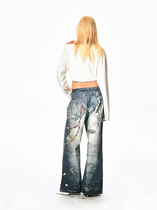 Charm Chain Graphic Wide Jeans