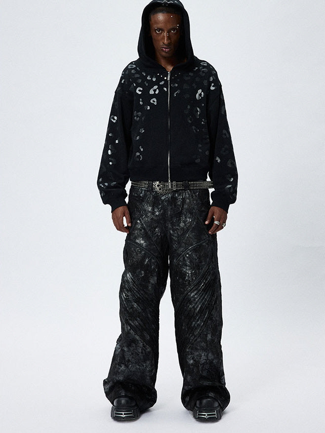 Cracked Texture Wide Pants