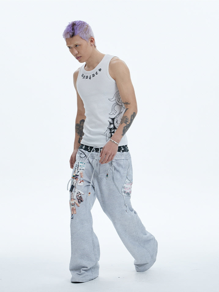 Tribal Spine Graphic Ribbed Tank Top　　