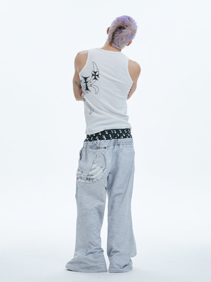 Tribal Spine Graphic Ribbed Tank Top　　